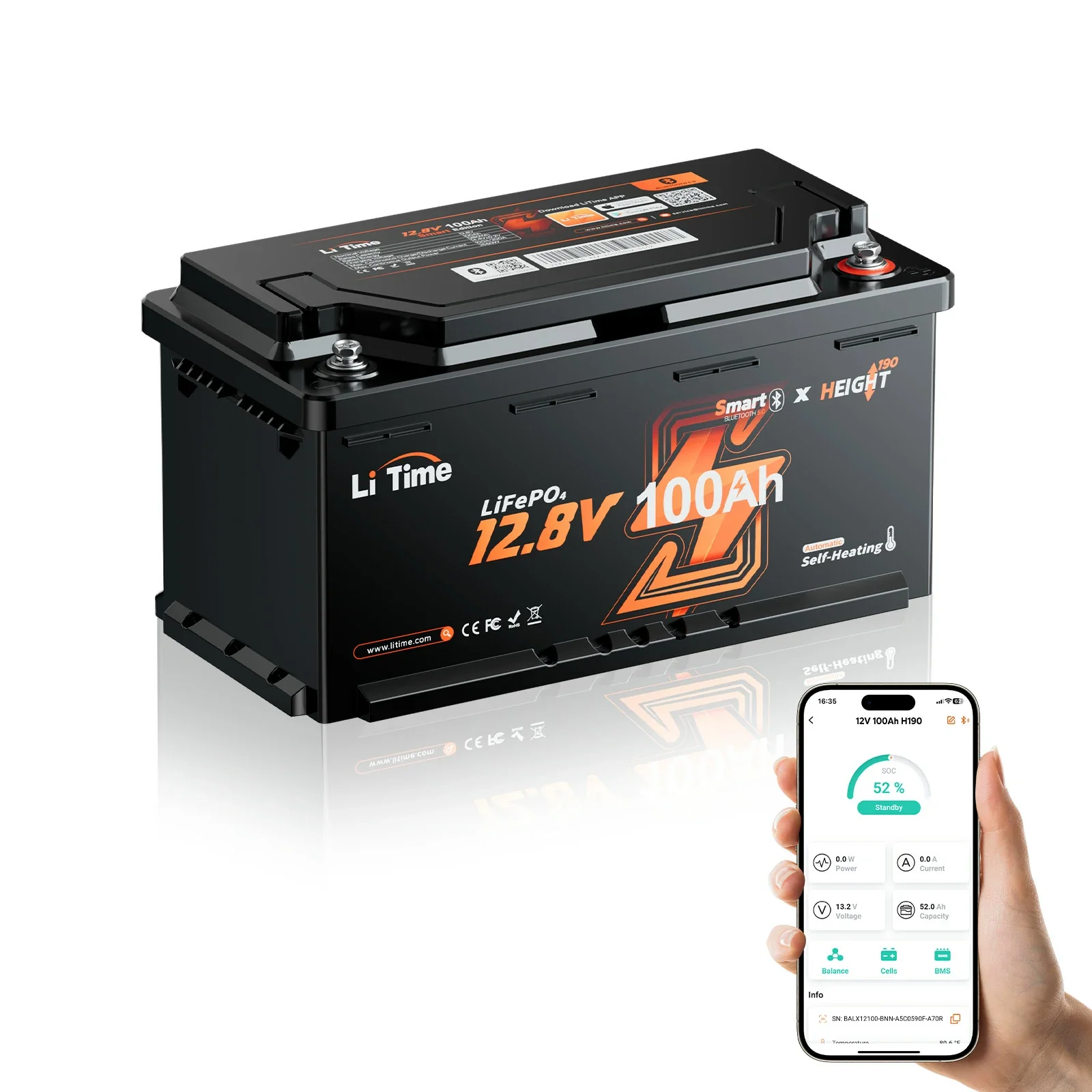 LiFePO4 12V 100Ah H190 Batterie – 200A Dauerstrom für Wohnmobil-Mover mit Bluetooth, Heizung & Untersitz DIN H8 - Image 11