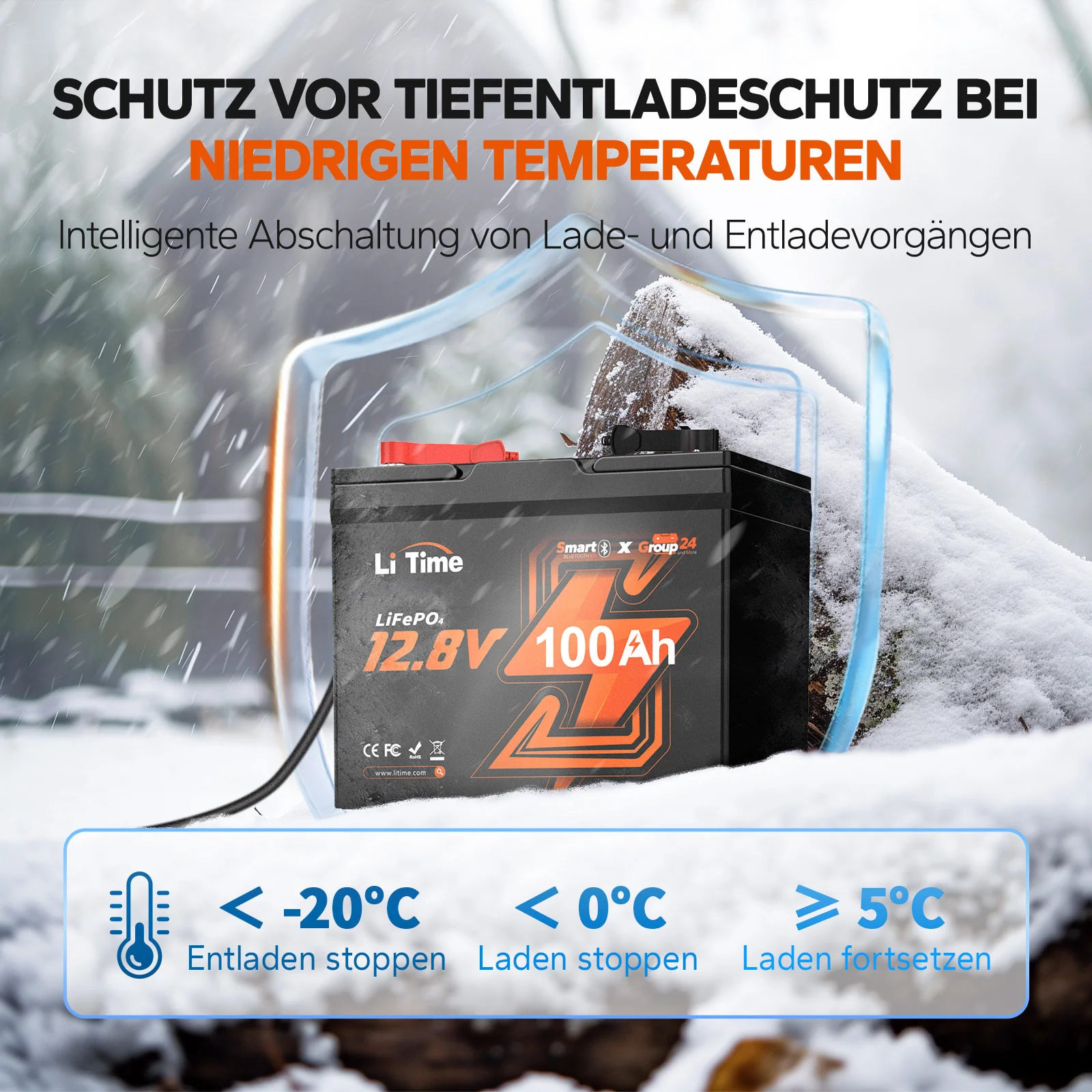 12V 100Ah Group24 Wohnmobil Bluetooth Deep Cycle Lithium Batterie für MiniCamper - Image 4