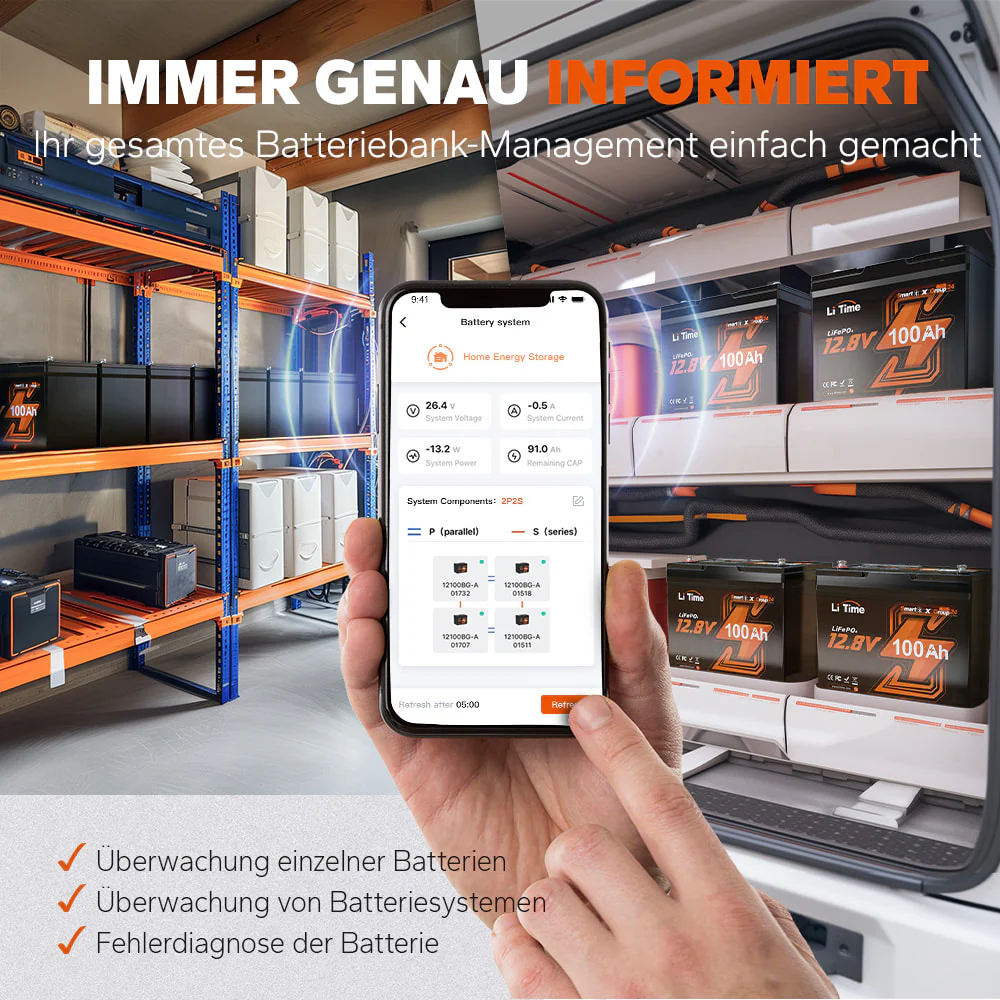 12V 100Ah Group24 Wohnmobil Bluetooth Deep Cycle Lithium Batterie für MiniCamper - Image 8