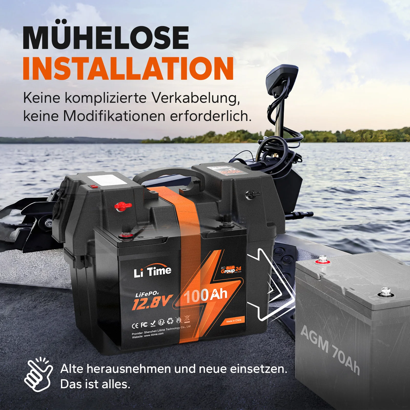 Kompakte LiTime 12V 100Ah Group24 LiFePO4-Batterie – Perfekt für MiniCamper, Angeln & platzsparende Installation - Image 7