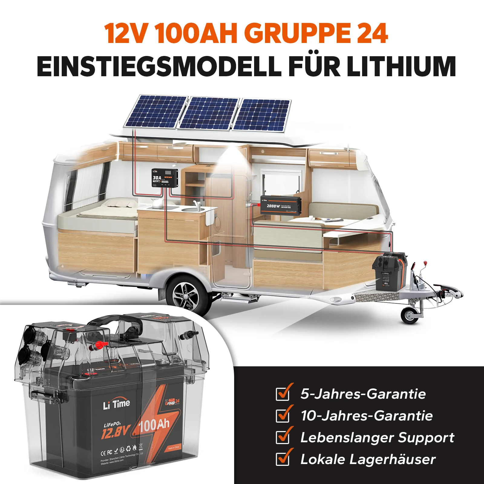 Kompakte LiTime 12V 100Ah Group24 LiFePO4-Batterie – Perfekt für MiniCamper, Angeln & platzsparende Installation - Image 8