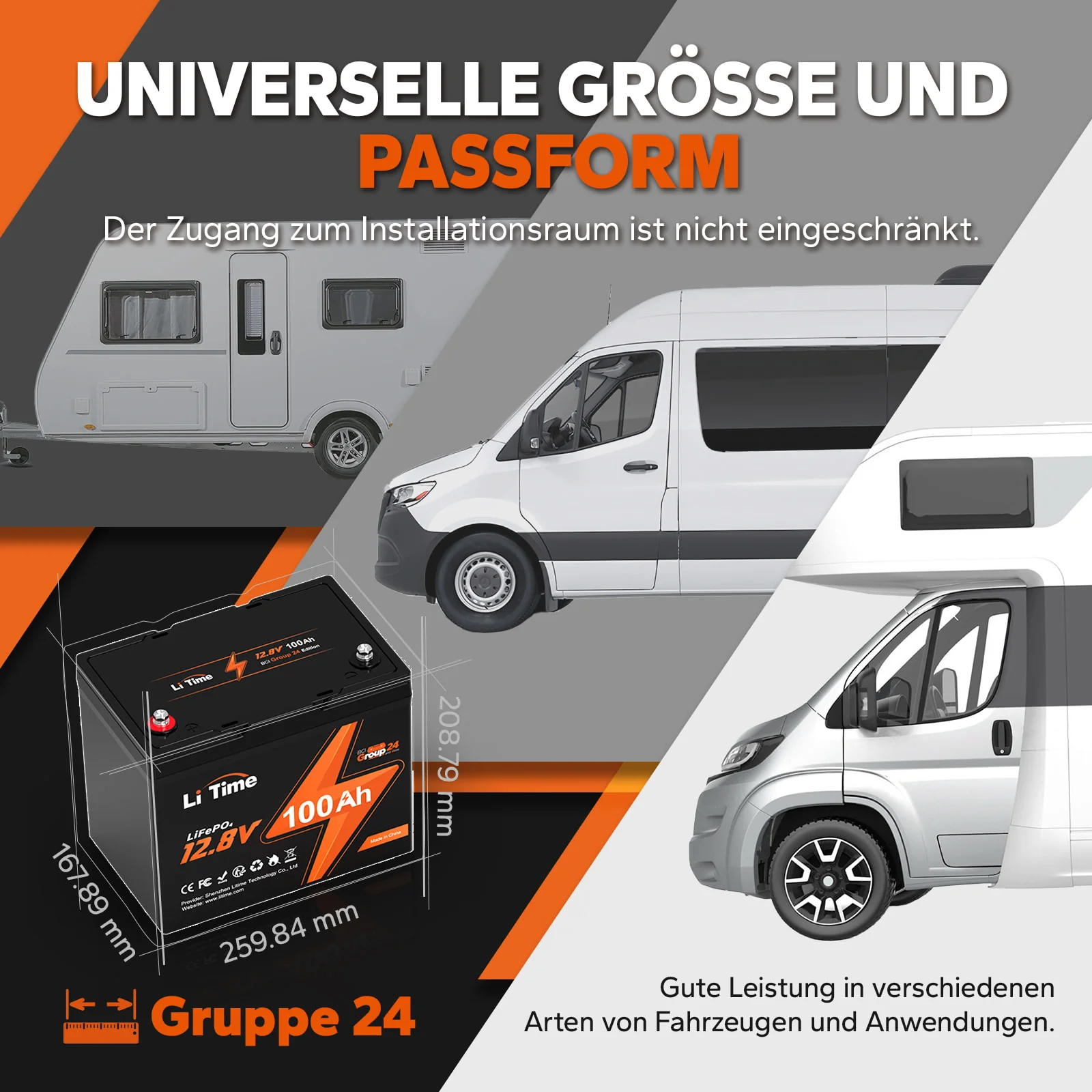 Kompakte LiTime 12V 100Ah Group24 LiFePO4-Batterie – Perfekt für MiniCamper, Angeln & platzsparende Installation - Image 9