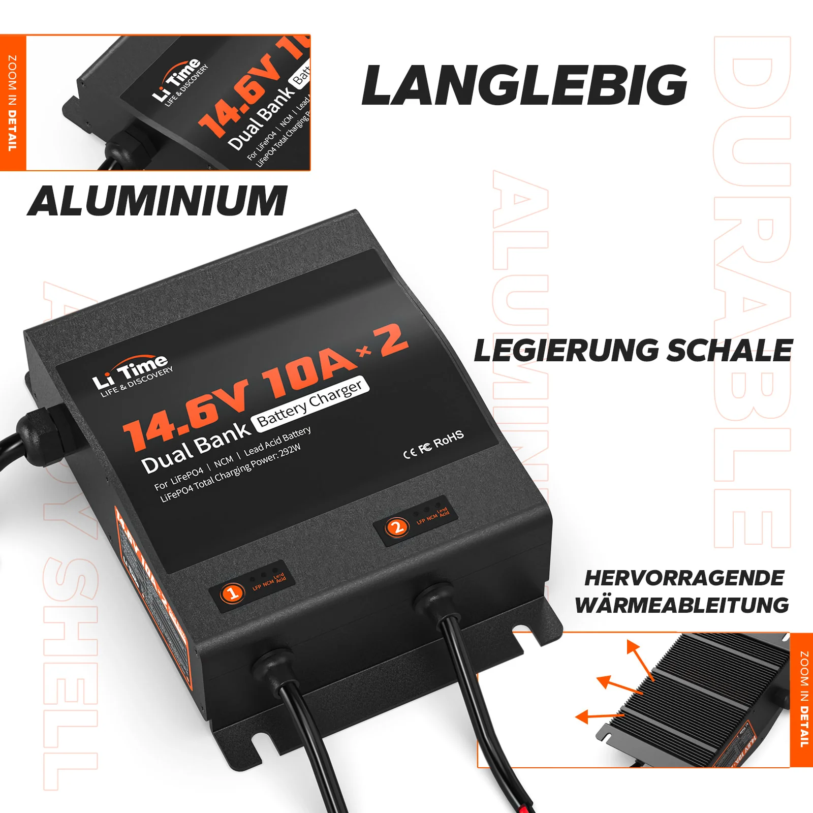 LiTime 14.6V 10A 2-Bank Batterieladegerät IP65 Wasserdicht - Image 10