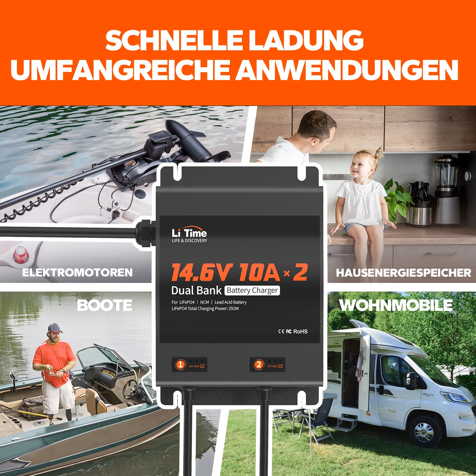 LiTime 14.6V 10A 2-Bank Batterieladegerät IP65 Wasserdicht - Image 12