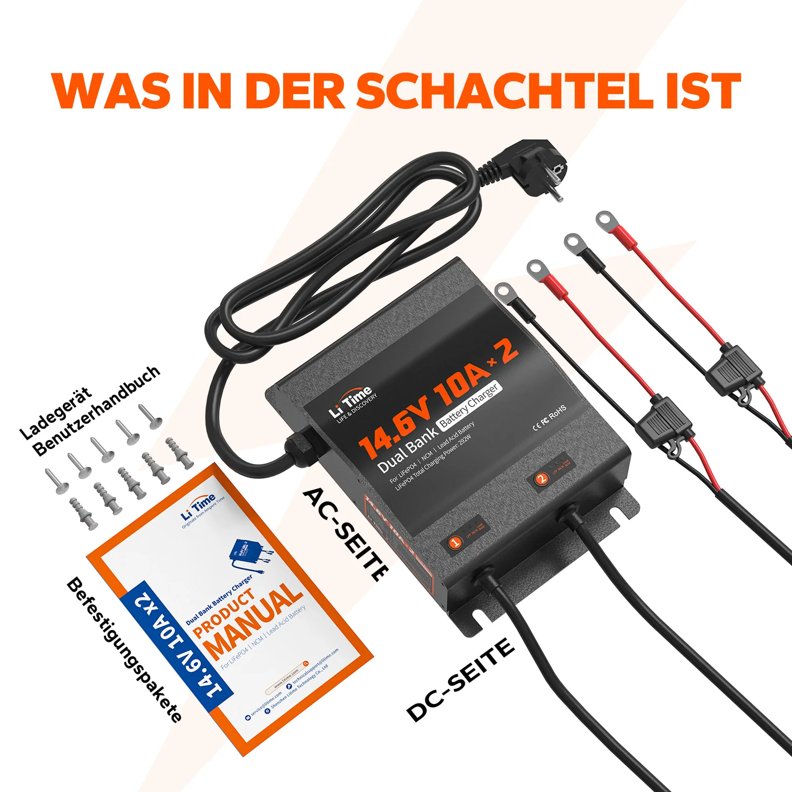 LiTime 14.6V 10A 2-Bank Batterieladegerät IP65 Wasserdicht - Image 13