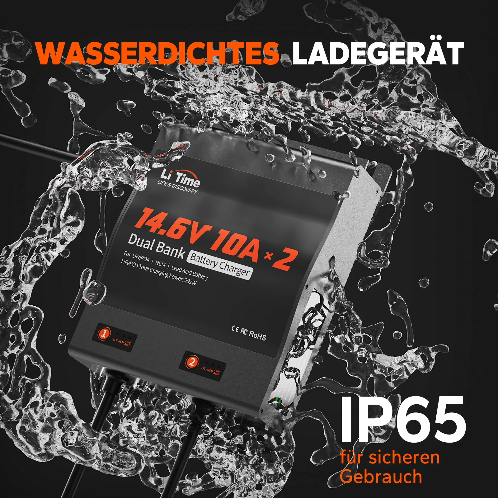 LiTime 14.6V 10A 2-Bank Batterieladegerät IP65 Wasserdicht - Image 6