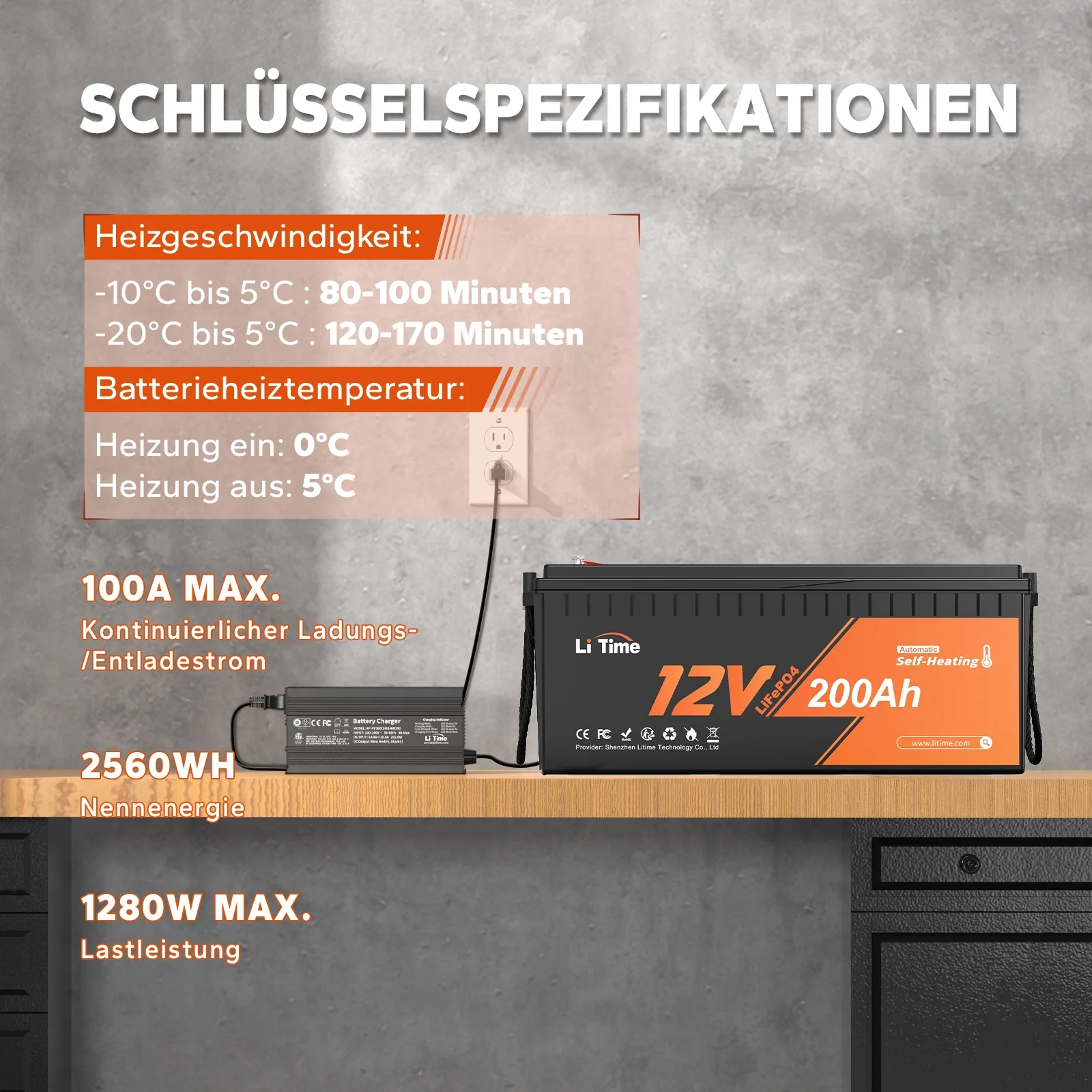 【Nicht mehr erhältlich】12V 200Ah Selbstwärmende und Low-Temp Schutz Deep Cycle LiFePO4 Batterie - Image 4
