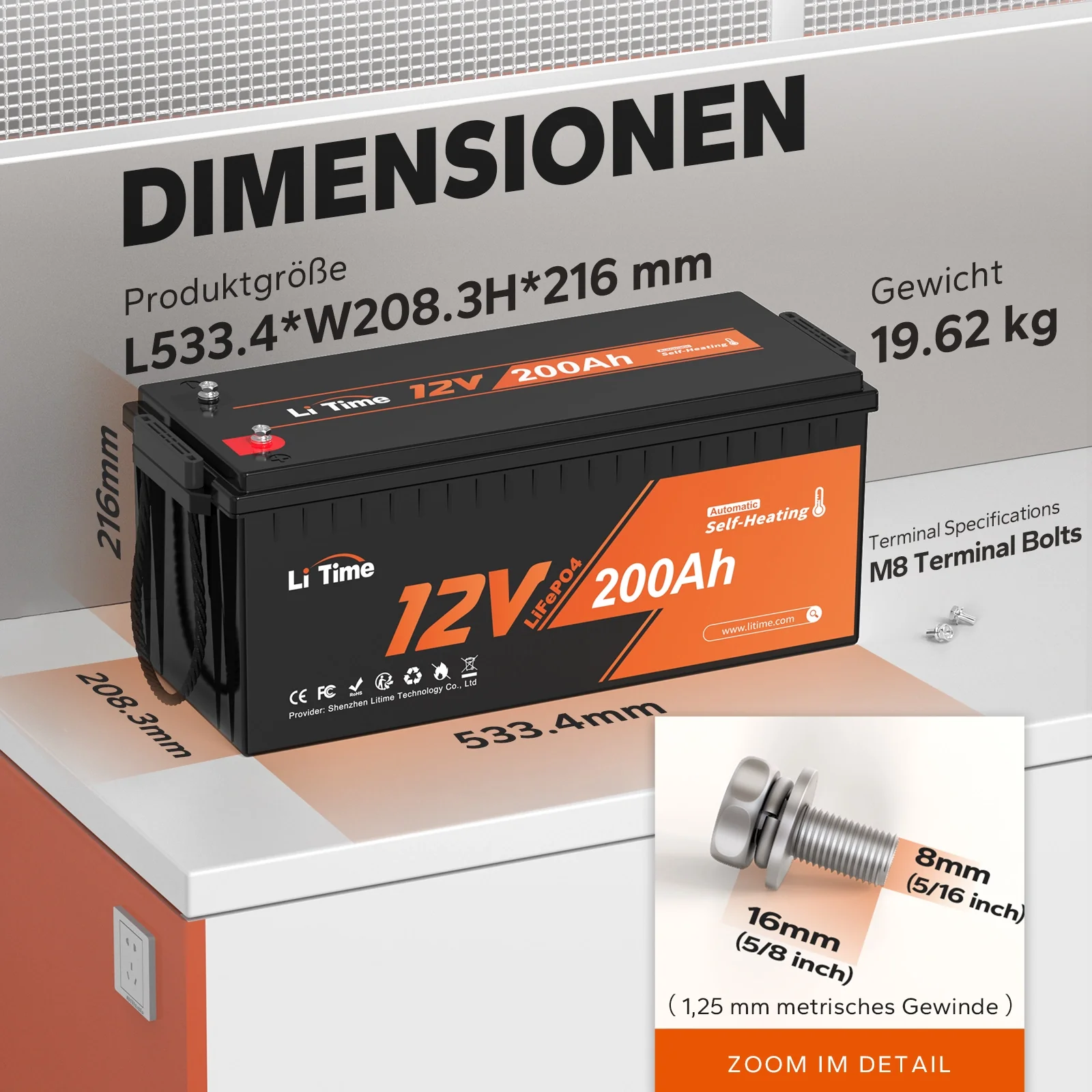 【Nicht mehr erhältlich】12V 200Ah Selbstwärmende und Low-Temp Schutz Deep Cycle LiFePO4 Batterie - Image 6