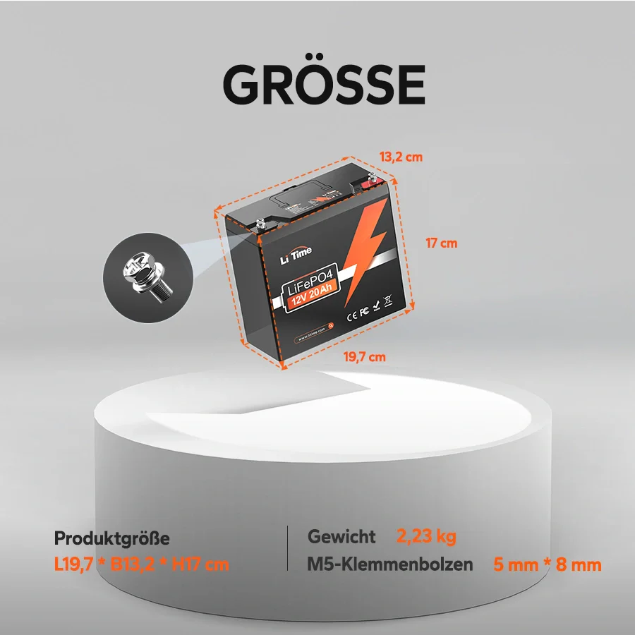 【Nicht mehr erhältlich】LiFePO4 12V 20Ah  Deep Cycle Batterie mit BMS & 4000 Zyklen – Für Fischfinder, Solar, Boot, Camping - Image 5