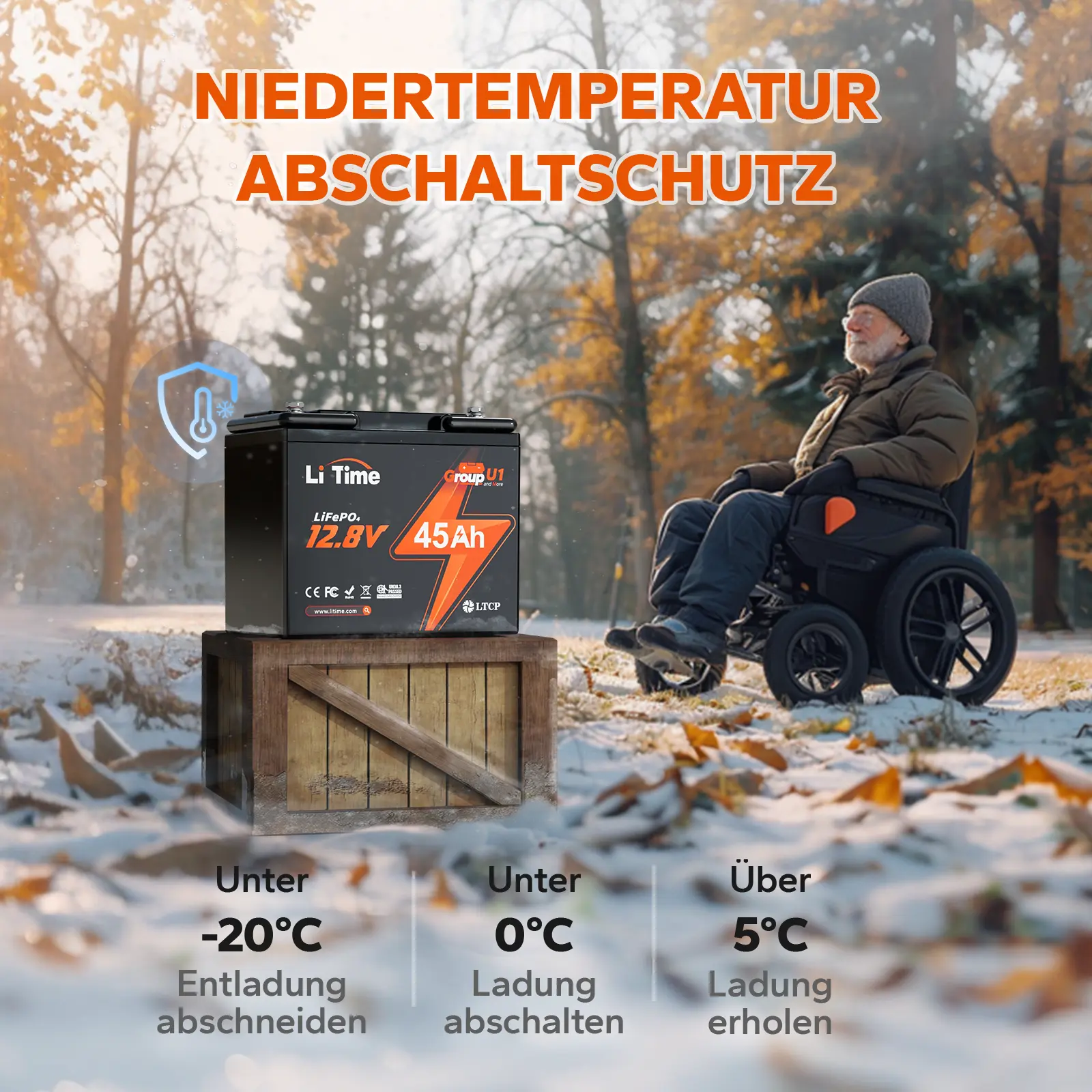 【Nicht mehr erhältlich】LiTime 12V 45Ah Group U1 Deep Cycle Lithium-Batterie Rollstuhl und Seniorenmobil, Elektromobil - Image 3