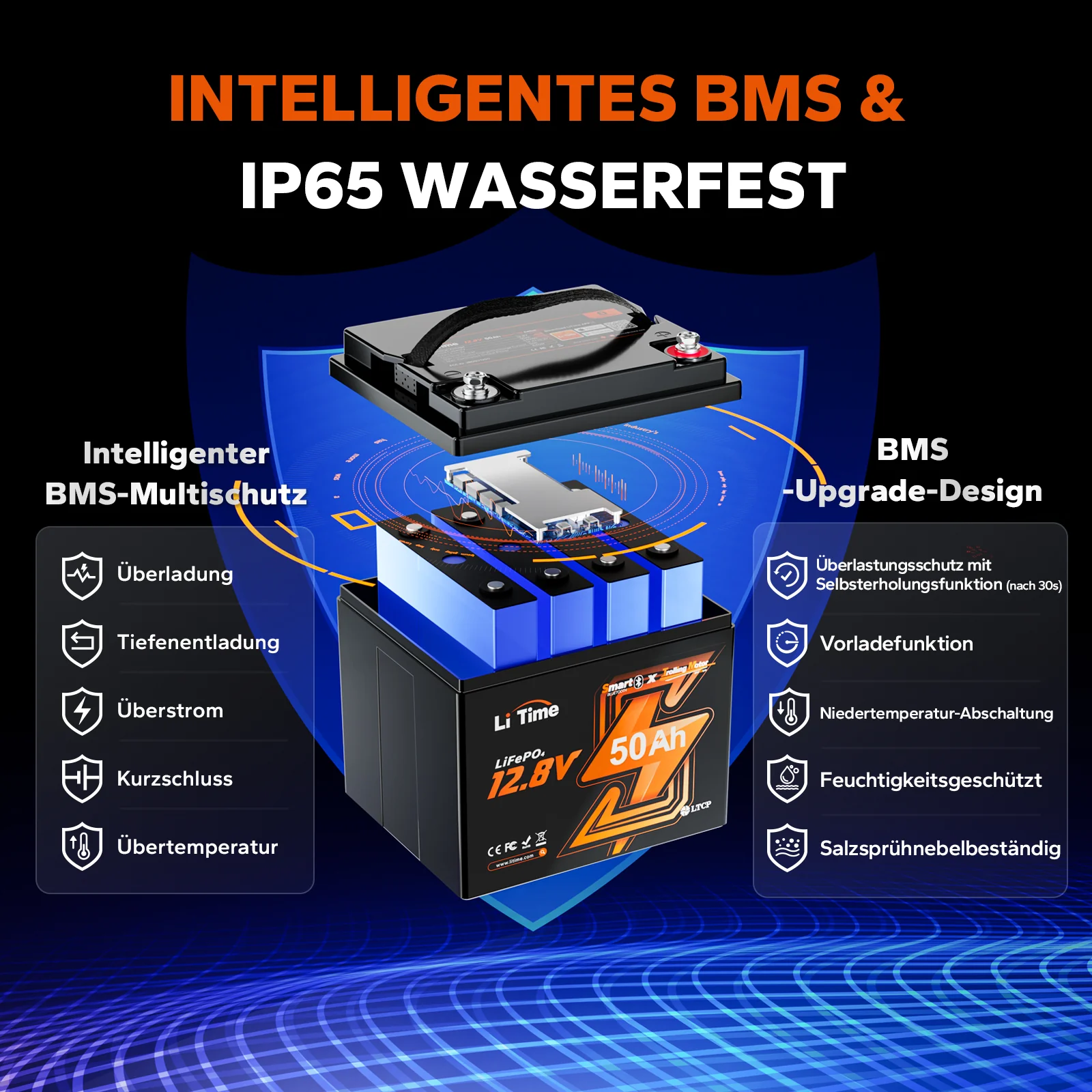 LiFePO4 12V 50Ah Bluetooth Kälteschutz Deep Cycle Lithium Batterie für Elektro Bootsmotor - Image 6