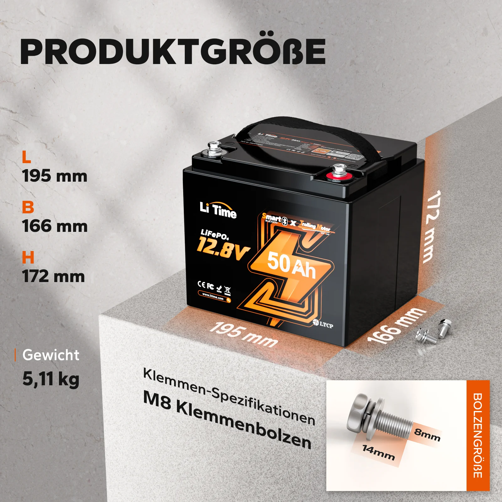 LiFePO4 12V 50Ah Bluetooth Kälteschutz Deep Cycle Lithium Batterie für Elektro Bootsmotor - Image 9