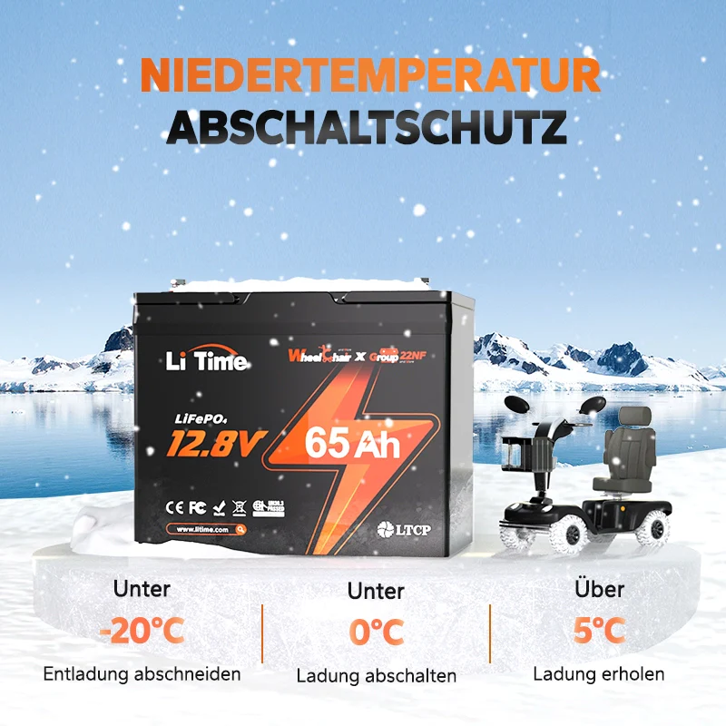 【Nicht mehr erhältlich】LiTime 12V 65Ah Group 22NF Deep Cycle Lithium-Batterie Rollstuhl Schwergewicht und Seniorenmobil, Elektromobil - Image 5