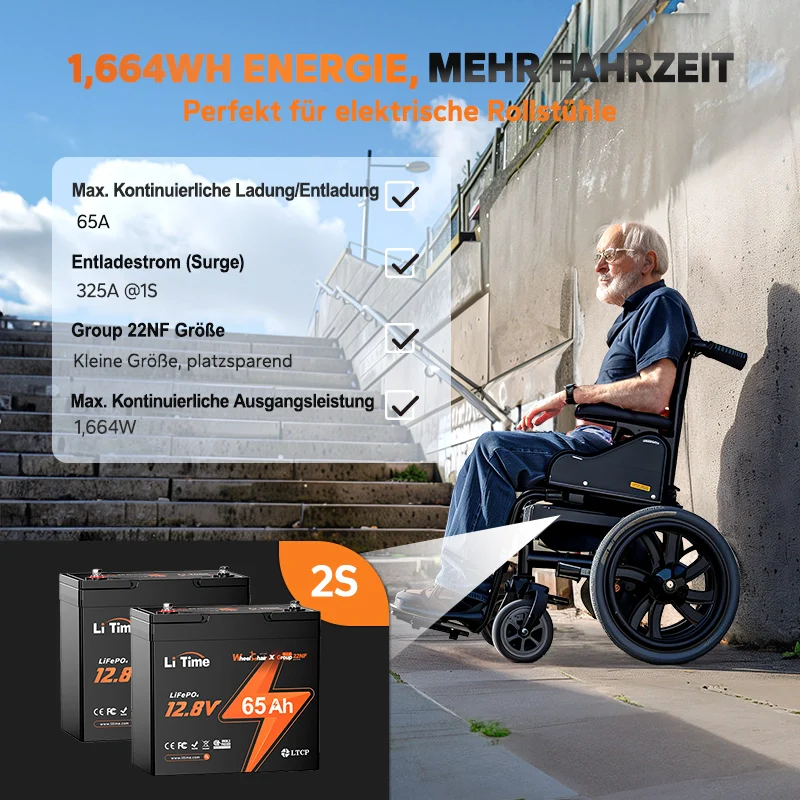 【Nicht mehr erhältlich】LiTime 12V 65Ah Group 22NF Deep Cycle Lithium-Batterie Rollstuhl Schwergewicht und Seniorenmobil, Elektromobil - Image 7