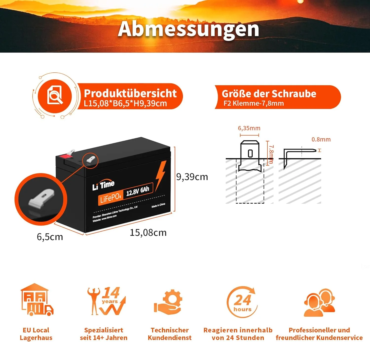 【Nicht mehr erhältlich】LiTime 12V 6Ah LiFePO4 Batterie, Eingebautes 6A BMS 76,8W Ausgangsleistung, 4000+ Tiefe Zyklen - Image 3