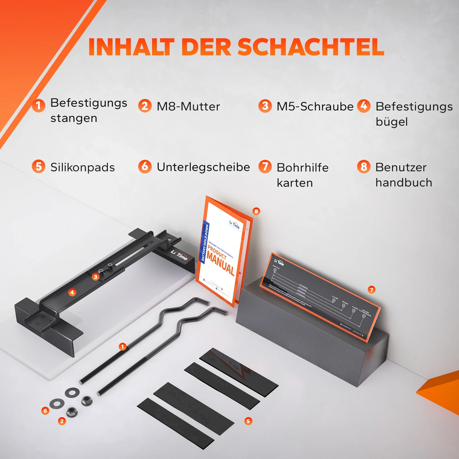 LiTime Schwerlast-Batteriehalterungsset für Golfwagen mit Klemmen und Bolzen - Image 3