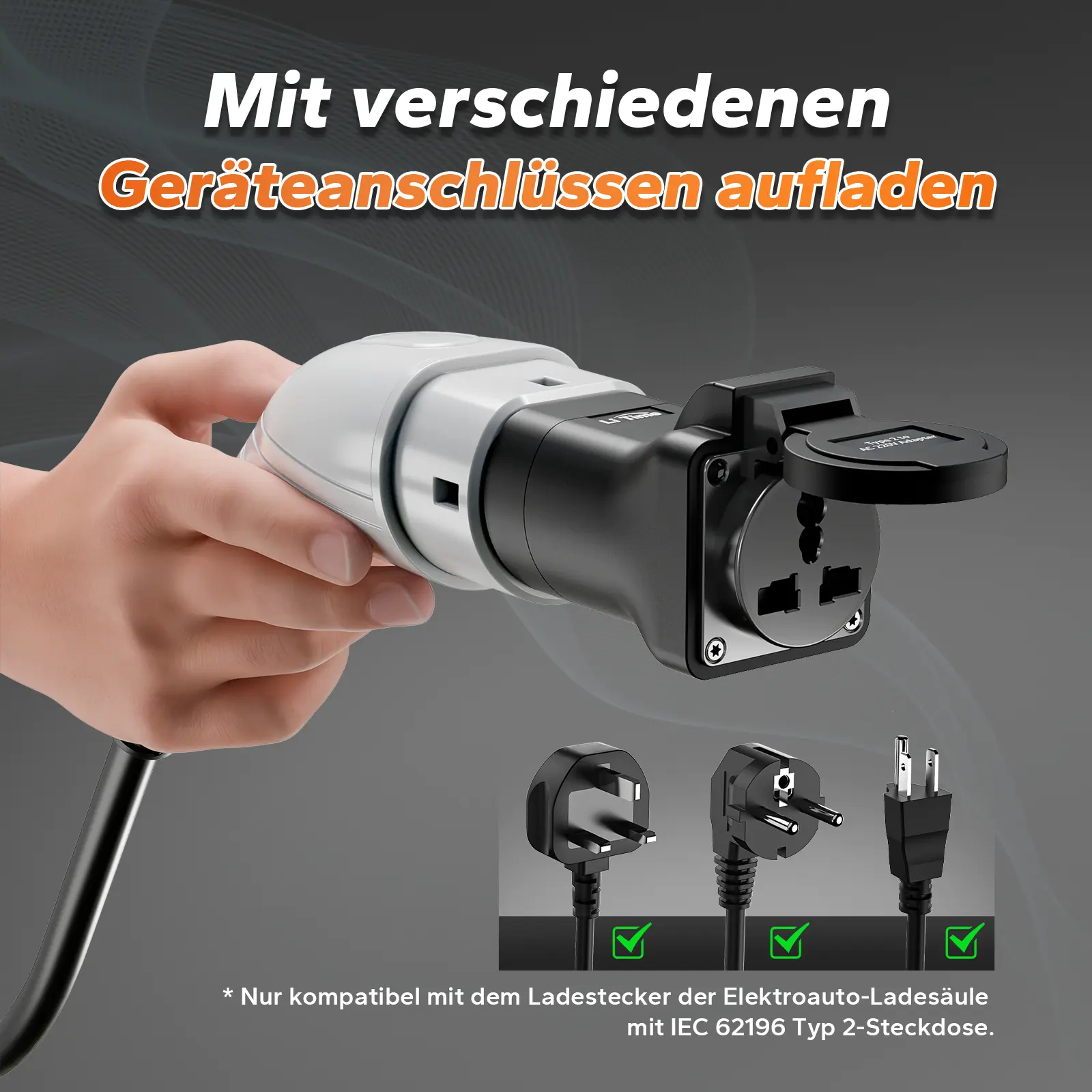 Universeller AC-EV-Ladestation-Adapter Typ 2 auf Schuko Stecker, ideal für E-Bikes, Scooter und Lithium-Batterieladegeräte - Image 3