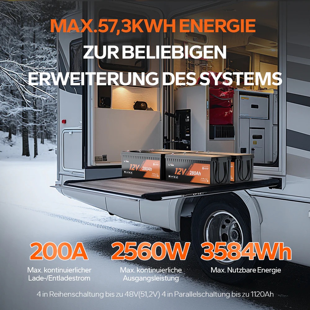 【Vorverkauf】LiTime 12V 280Ah LiFePO4-Batterie mit 200A Dauerentladung, Low-Temp-Schutz und Deep-Cycle für Marine, Wohnmobile und Solar - Image 4