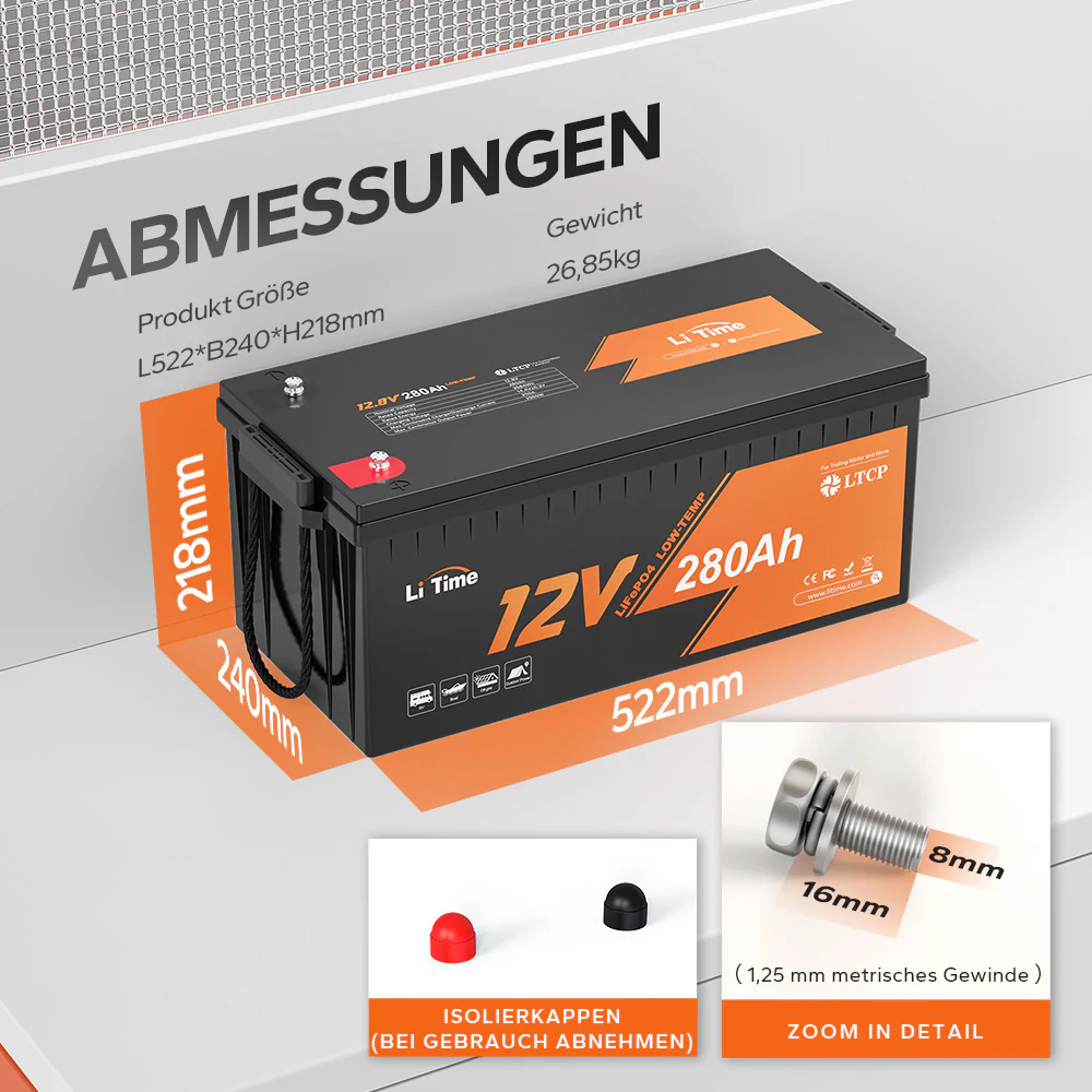 【Vorverkauf】LiTime 12V 280Ah LiFePO4-Batterie mit 200A Dauerentladung, Low-Temp-Schutz und Deep-Cycle für Marine, Wohnmobile und Solar - Image 7