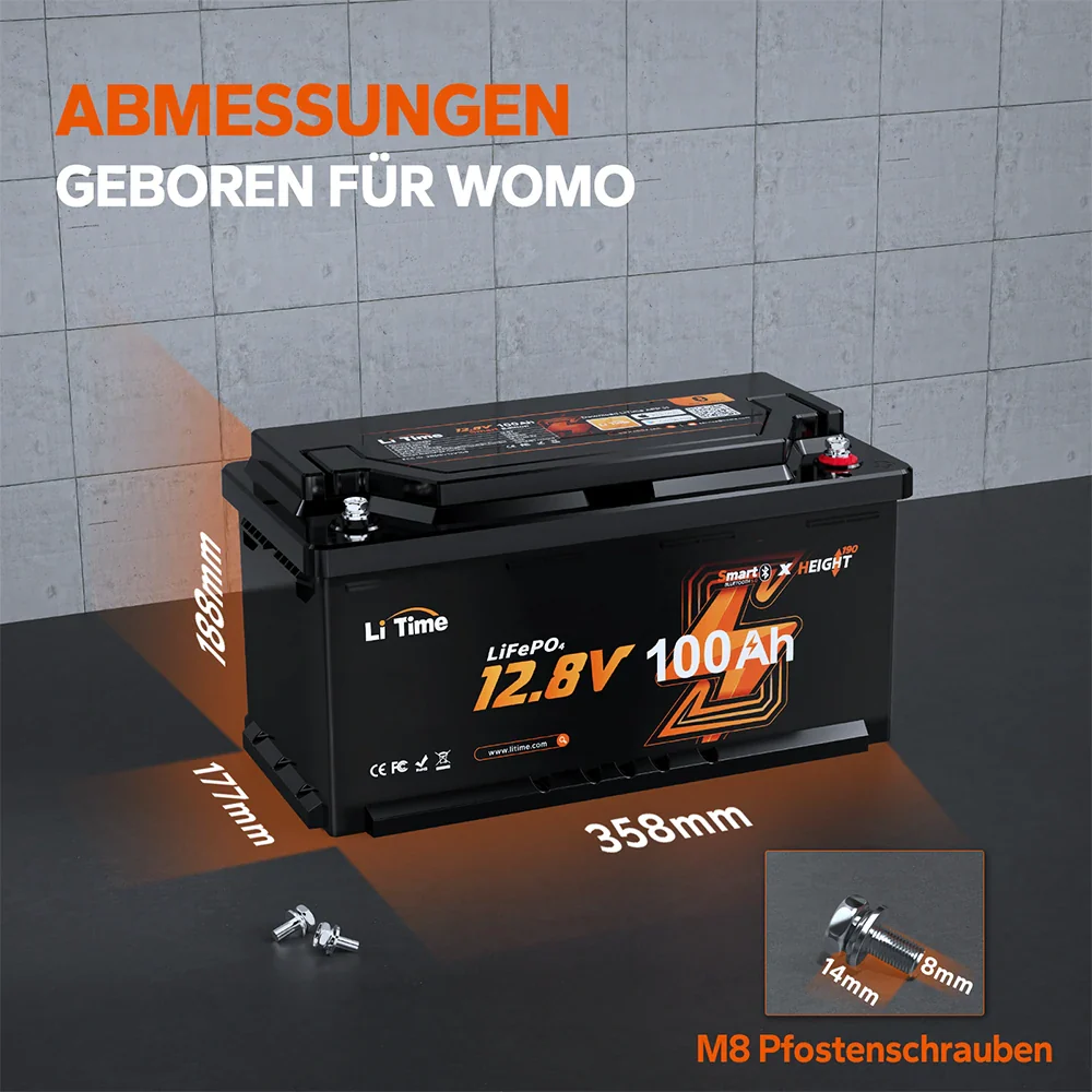 12V 100Ah H190 Deep Cycle LiFePO4 Batterie Mit Bluetooth - Wohnmobil Untersitz DIN H8 L5 Group 49, ECE R10 zertifiziert! - Image 10