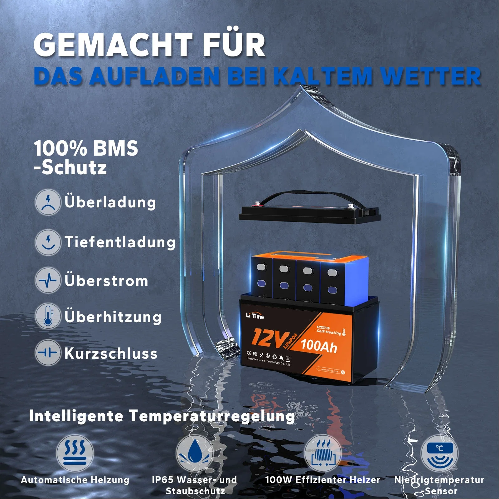 LiTime 12V 100Ah LiFePO4 Batterie mit Heizung, Low-Temp Schutz Deep Cycle LiFePO4 Batterie - Image 3
