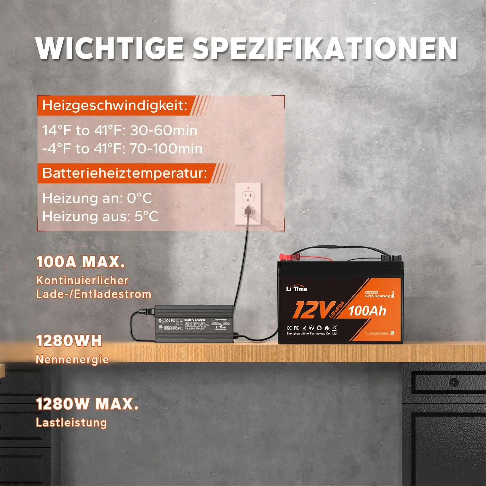 LiTime 12V 100Ah LiFePO4 Batterie mit Heizung, Low-Temp Schutz Deep Cycle LiFePO4 Batterie - Image 4