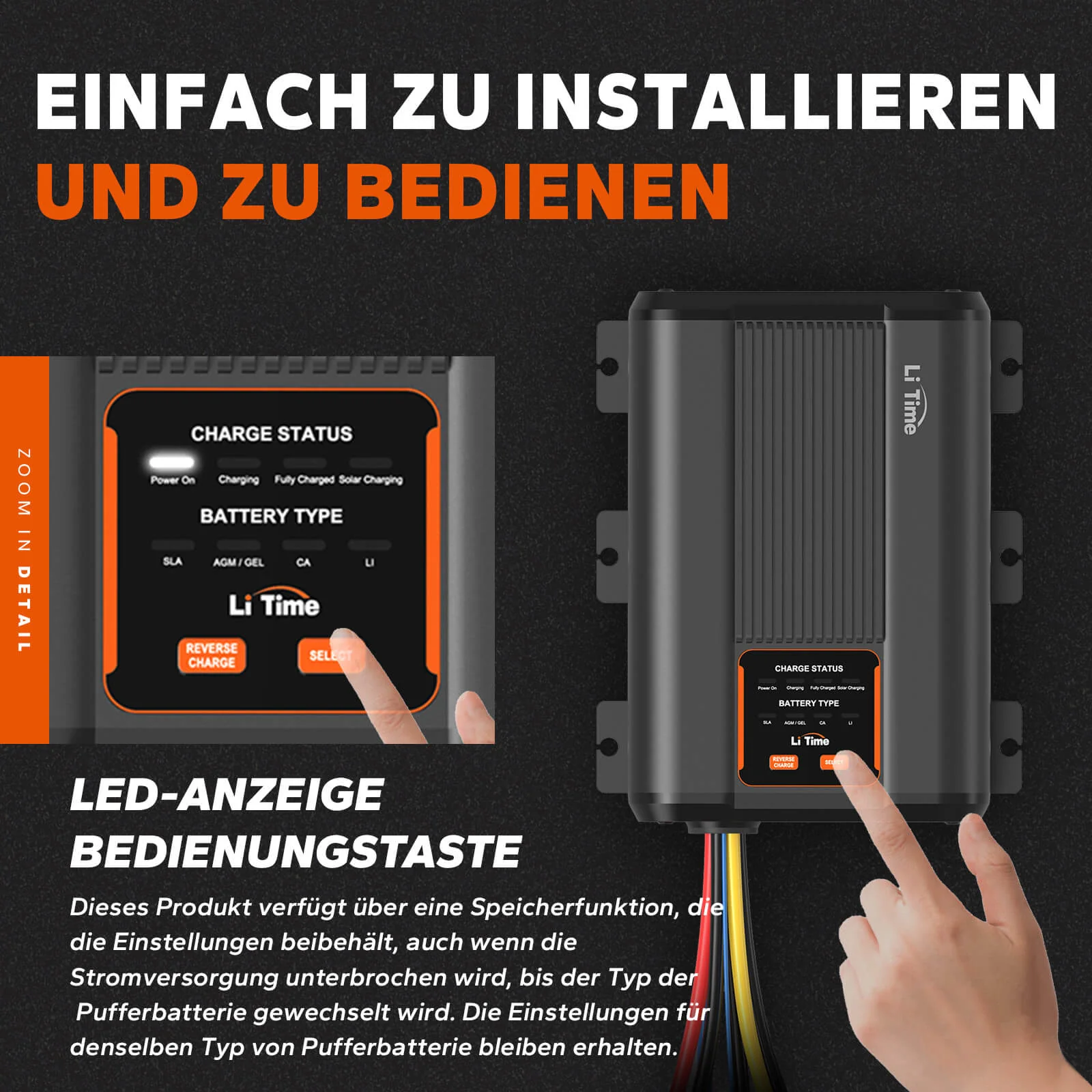 LiTime 12V 40A DC zu DC Batterieladegerät mit MPPT für 12V LiFePO4, Blei-Säure, SLA, Gel, AGM und Calcium-Batterien - Image 4