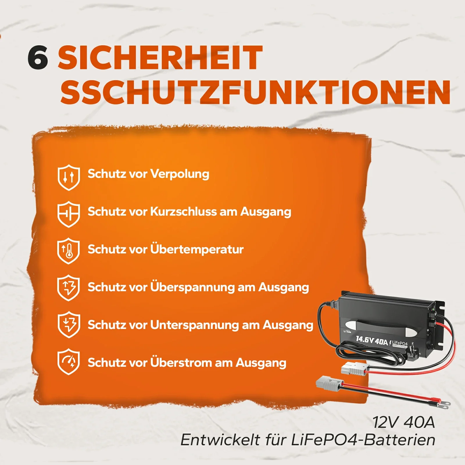 LiTime 12V (14.6V) 40A montierbares Lithium-Akku-Batterieladegerät mit Handgriff - Image 6