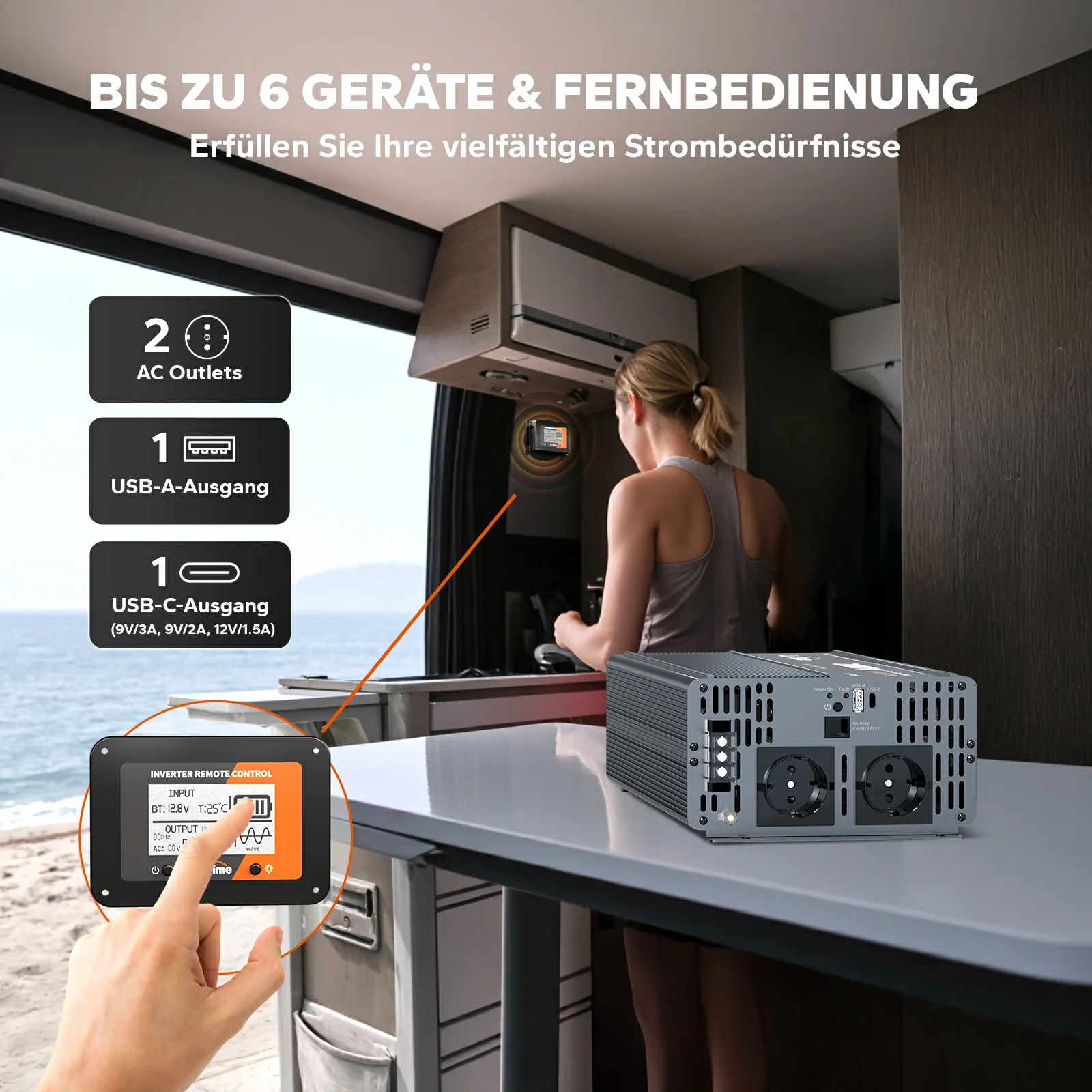 LiTime 2000W Reiner Sinsuswellen Wechselrichter 12VDC zu 230VAC Konverter - Image 5