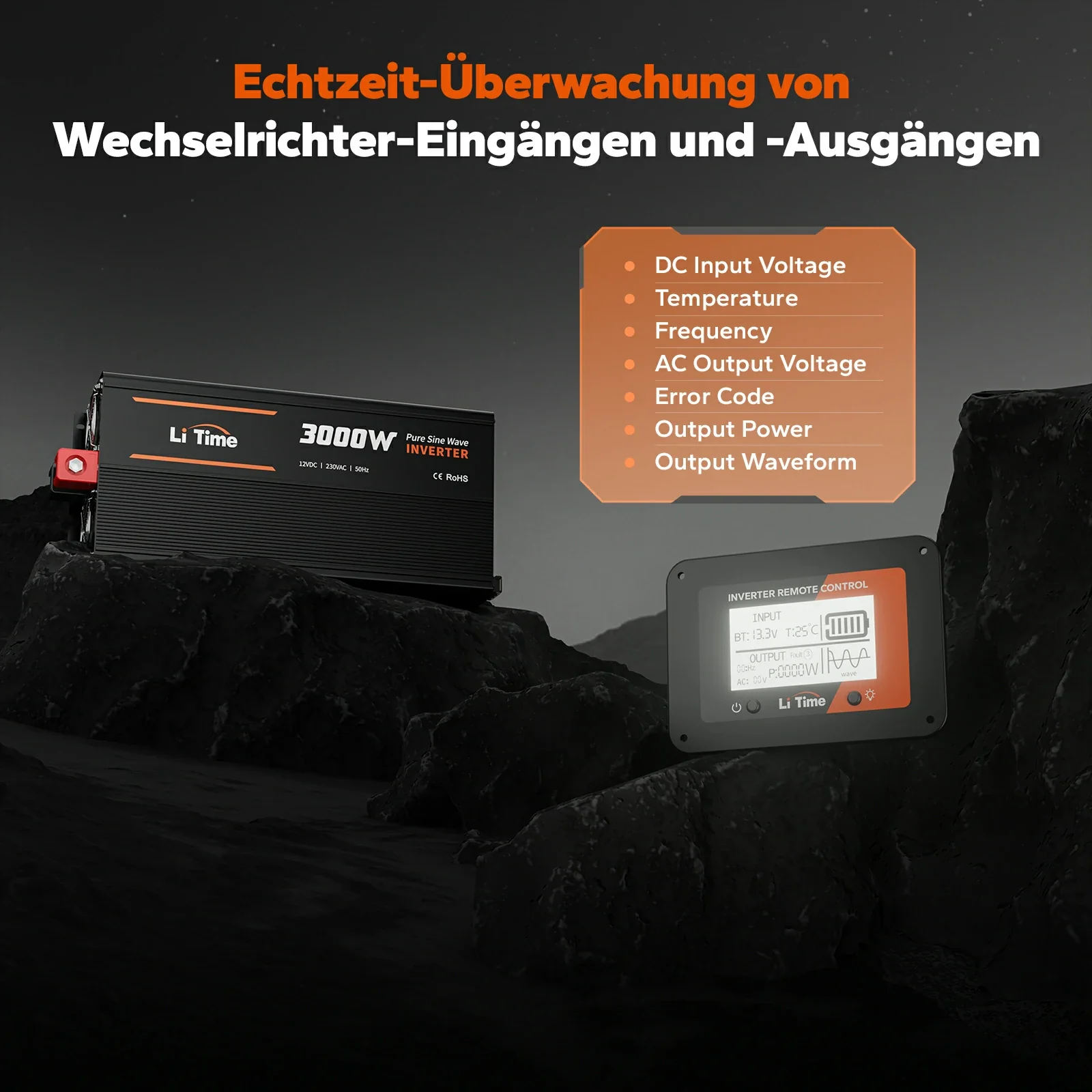 LiTime 3000W Reiner Sinsuswellen Wechselrichter 12VDC zu 230VAC Konverter - Image 3