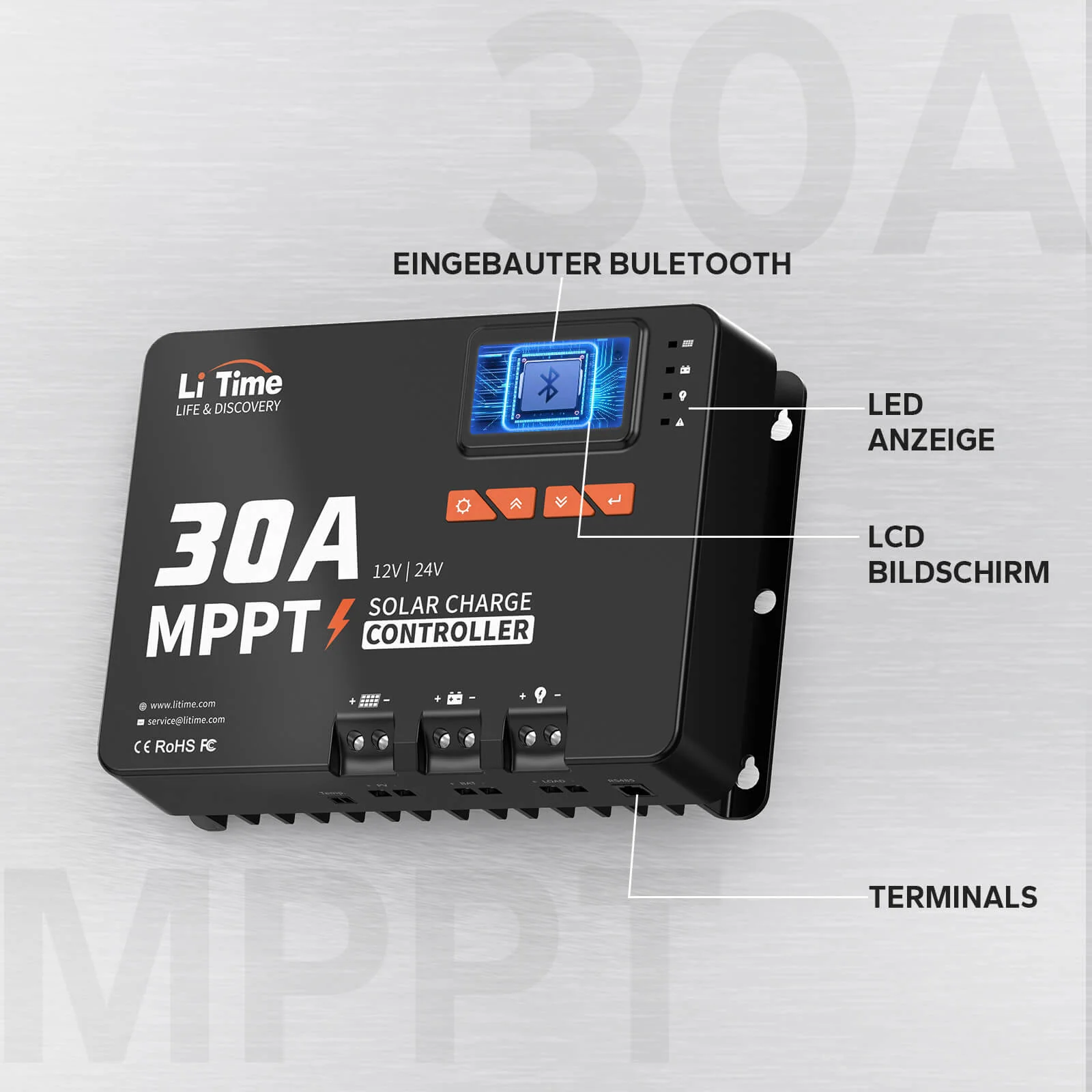LiTime 30A MPPT 12V/24V Solarladeregler mit integriertem Bluetooth - Image 3