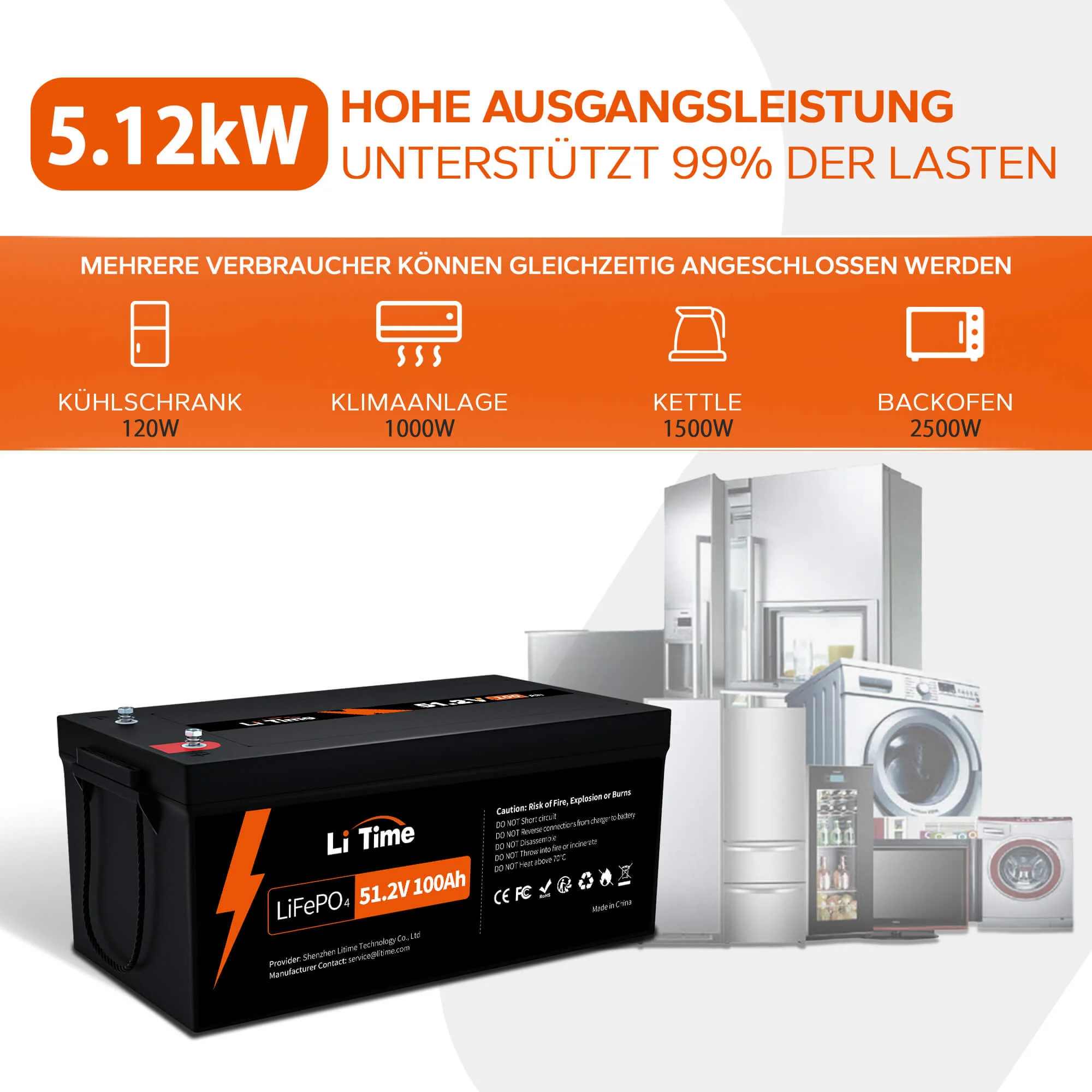 LiTime 51,2V 100Ah Deep Cycle LiFePO4 Lithium Batterie - Image 5