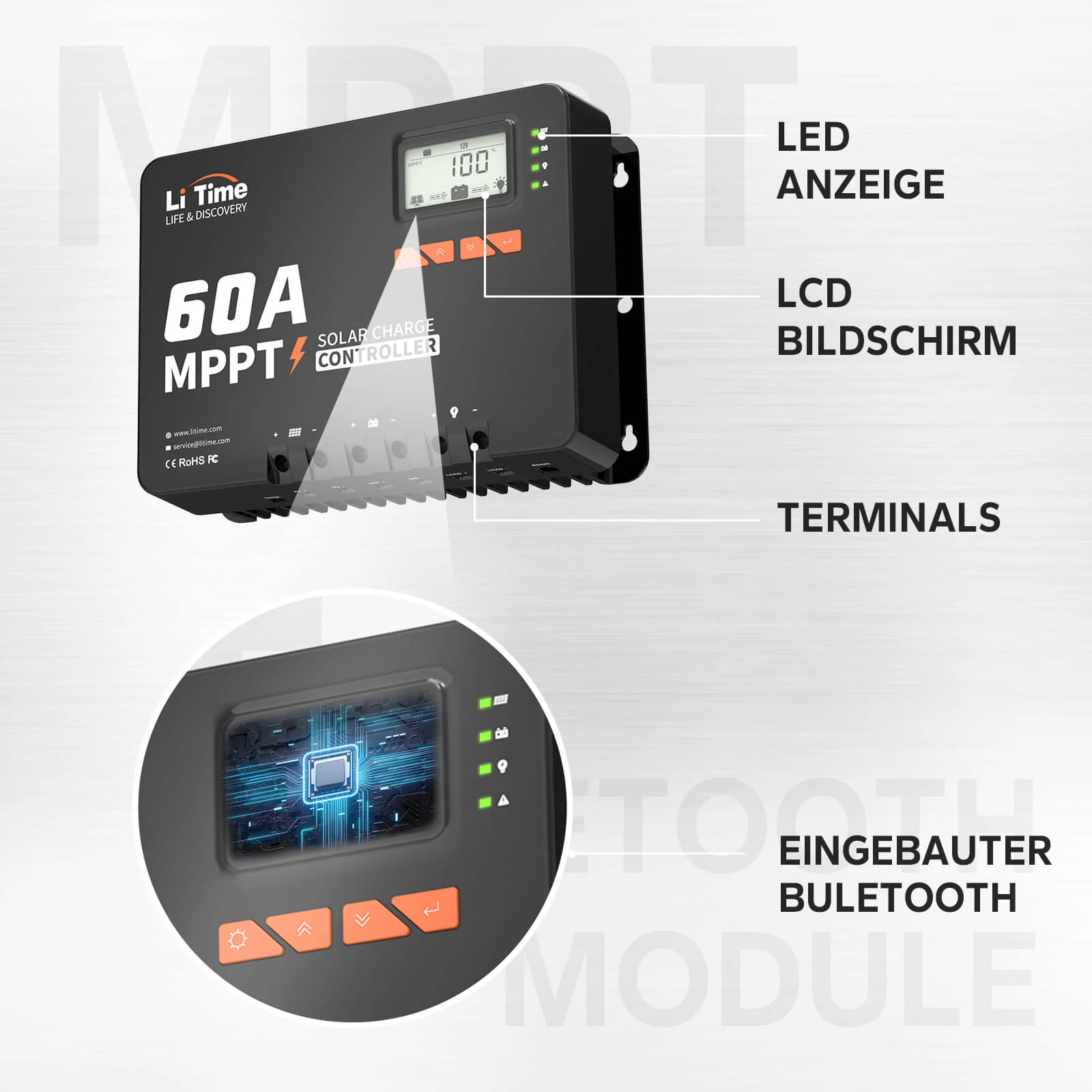 LiTime 60A MPPT 12V/24V/36V/48V Auto DC Input Solarladeregler mit Bluetooth Adapter - Image 4